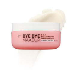 IT Cosmetics Bye Bye Makeup cleansing balm bottle demonstrates hydrating makeup removal.