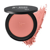 IT Cosmetics Bye Bye Pores Blush compact front shows sheer color for pore diffusion.
