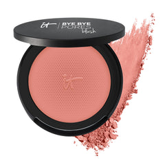 IT Cosmetics Bye Bye Pores Blush compact front shows sheer color for pore diffusion.