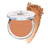 IT Cosmetics CC+ Airbrush Powder compact closeup shows silky finish and rich shade