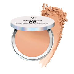 IT Cosmetics CC+ Airbrush Powder Tan packaging for quick on-the-go touch-ups
