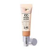 IT Cosmetics CC+ Nude Glow bottle with pump shows lightweight coverage and SPF 40
