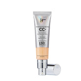 IT Cosmetics CC+ Cream Medium bottle-pump shows easy, buildable coverage for daily wear.