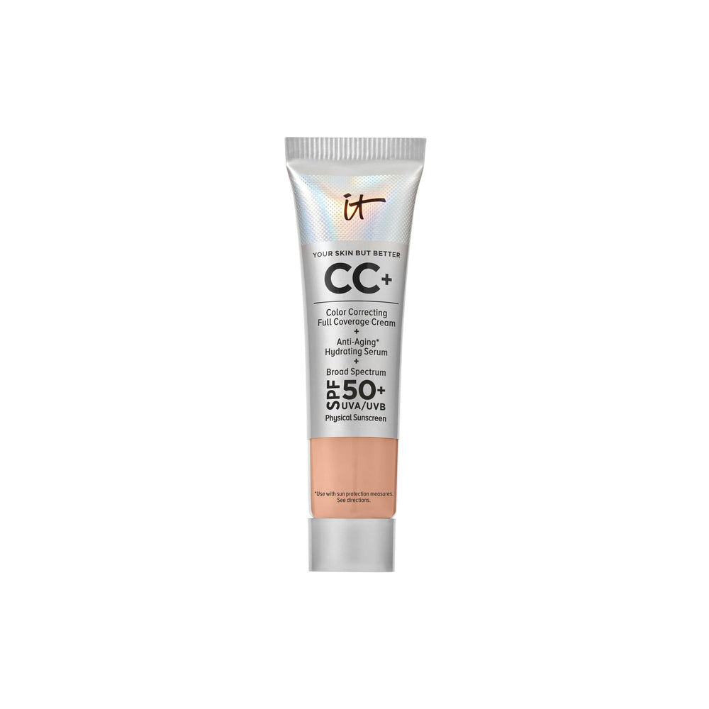 IT Cosmetics CC+ Cream Travel compact application shows portable full-coverage makeup