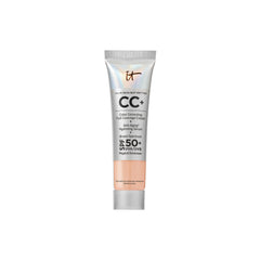 IT Cosmetics CC+ Cream Travel bottle close-up shows portable SPF 50+ protection.