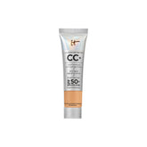 IT Cosmetics CC+ Cream Travel Tan Warm bottle shows full coverage and SPF 50+.
