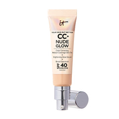 IT Cosmetics CC+ Nude Glow bottle demonstrates SPF 40 protection for daily wear.