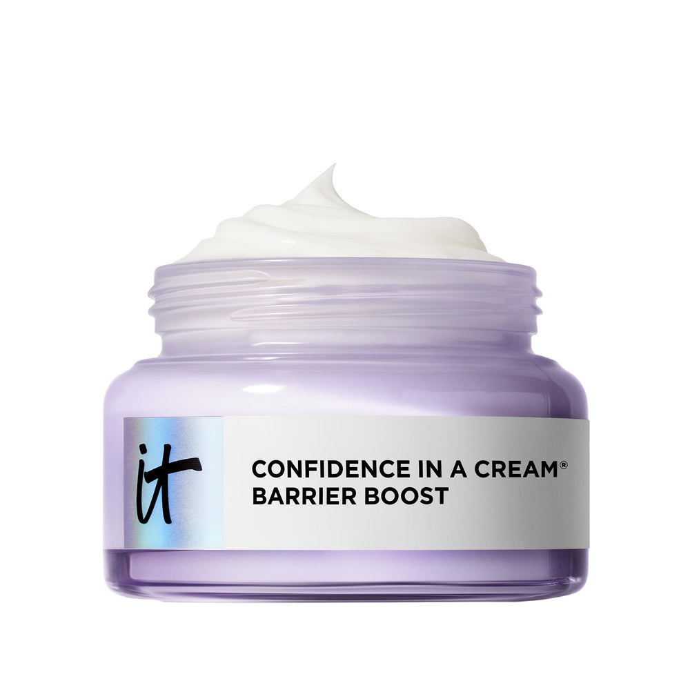 IT Cosmetics Confidence in a Cream Barrier Boost jar closeup for lasting hydration.