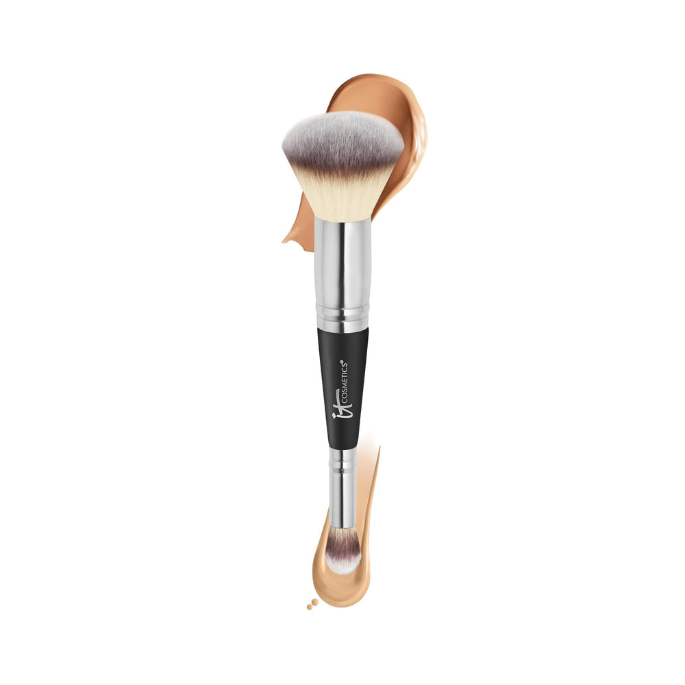 IT Cosmetics Heavenly Luxe Complexion Perfection Brush #7 overview showing dual-ended design for seamless makeup.