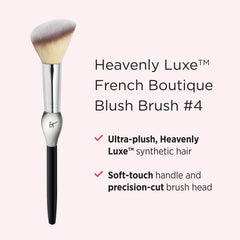 IT Cosmetics Heavenly Luxe blush brush bristle closeup shows ultra-plush synthetic hair for smooth application.