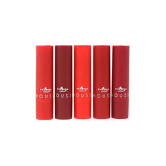 Italia Deluxe Top Five Mousse Matte Lipstick Stiletto swatch reveals deep red with weightless comfort