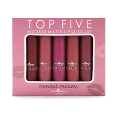 Italia Deluxe Top Five Mousse Matte Lipstick Set Temptress swatch offers bold color for evenings.