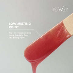 Italwax Pink Pearl hard wax application close-up demonstrates glide-on ease on facial zones.