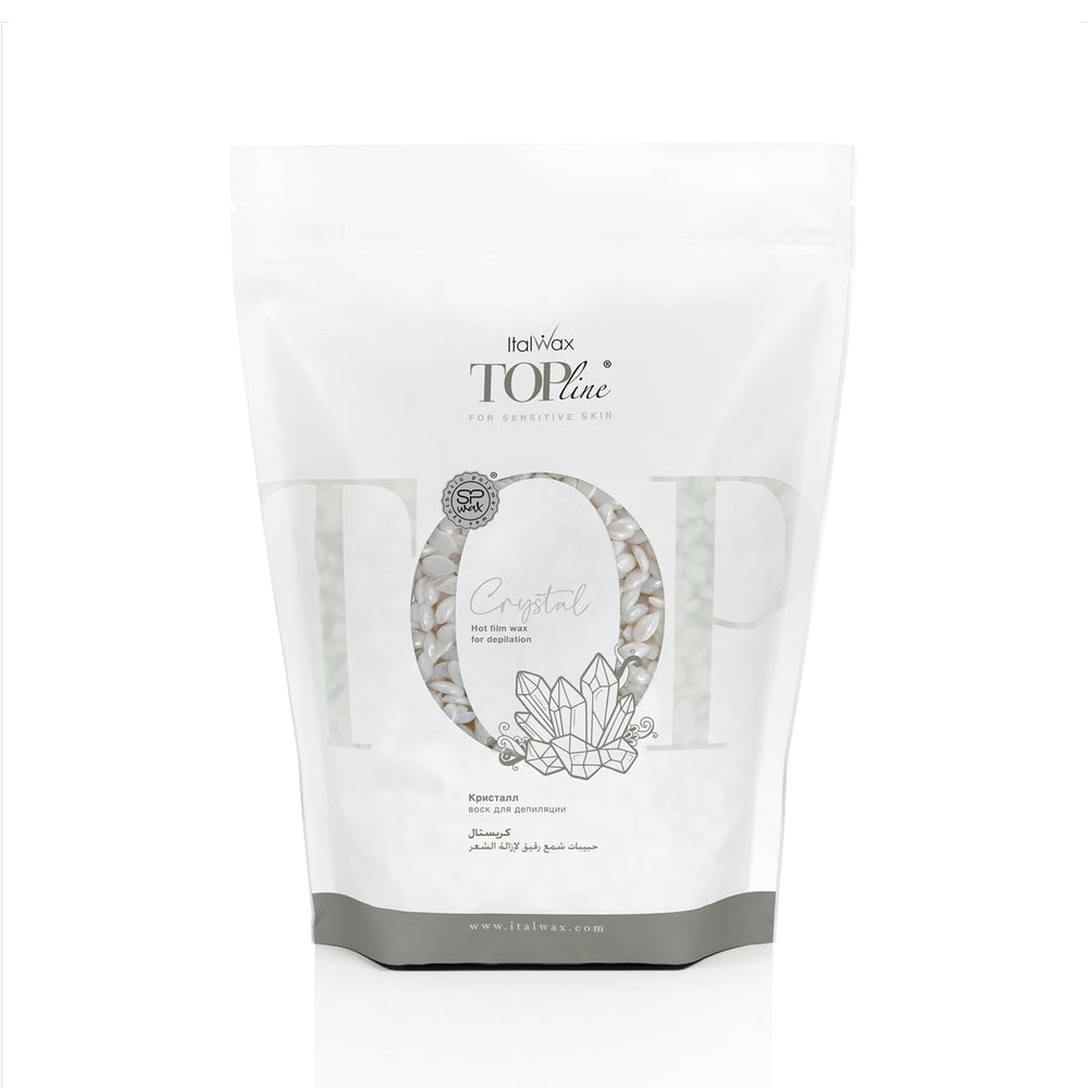 Italwax Top Line Crystal jar close-up shows fragrance- and colorant-free formula for sensitive skin.
