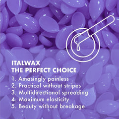 Italwax Orchid Jelly Wax high elasticity prevents cracking on curves and sensitive zones.