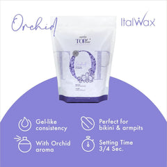 Italwax Orchid Jelly Wax strong grip on coarse hair for demanding areas.