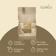 Italwax White Chocolate vanilla aroma bottle close-up for waxing ambiance.