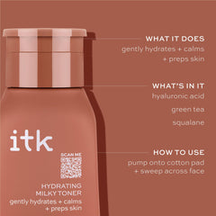 ITK Hydrating Milky Toner hyaluronic-acid veil adds lasting moisture without heaviness