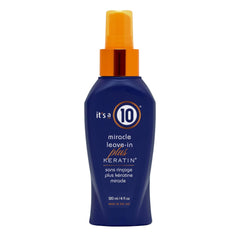 It's a 10 Haircare Miracle Leave-In Keratin Spray bottle front for smoother, frizz-free hair.