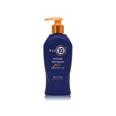 It's a 10 Miracle Shampoo Plus Keratin bottle front shows keratin boost for stronger hair