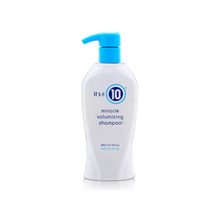 It's a 10 Haircare Miracle Volumizing Shampoo bottle closeup shows lifted roots for added volume