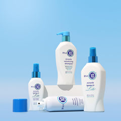 It's a 10 Haircare Miracle Volumizing Shampoo splash shows final results with shiny, lifted hair