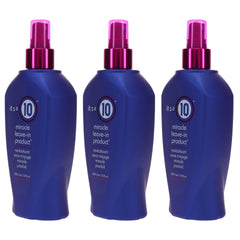 It's a 10 Miracle Leave-In dispenser close-up shows lightweight texture for frizz control