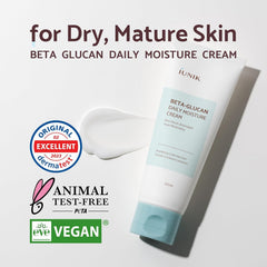 IUNIK Beta-Glucan Daily Moisture Cream jar detail emphasizes premium packaging and creamy formula