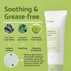 IUNIK Centella Calming Gel Cream packaging communicates vegan and cruelty-free credentials.