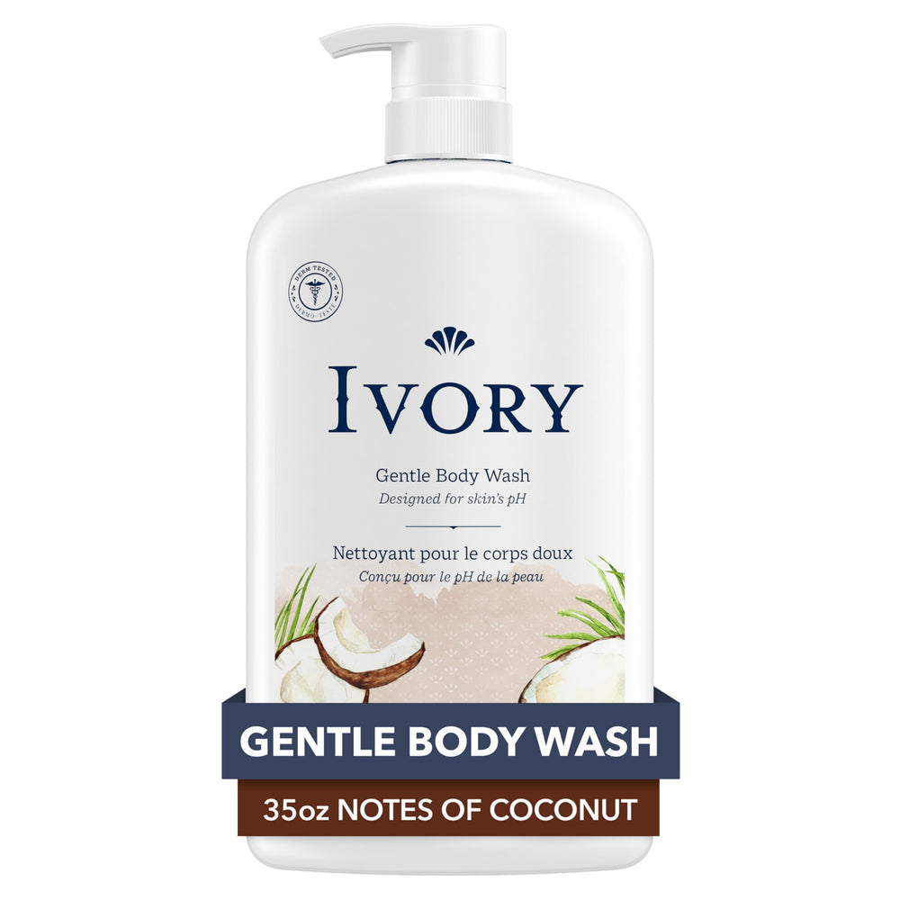 Ivory Body Wash 14-ingredients close-up highlights simple cleansing for sensitive skin