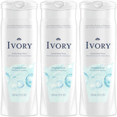 Ivory Body Wash Original pack3 bottle closeup highlighting dye-free formula and easy dispensing.