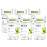 Ivory deodorant pack of six boxes with aloe for all-day freshness.