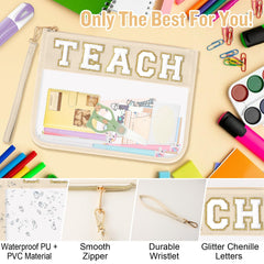 izuzta TEACH chenille letter detail image showcases premium decorative patch for stylish gifts.