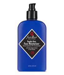 Jack Black Double-Duty Face Moisturizer bottle front with SPF 20 for daily sun protection.