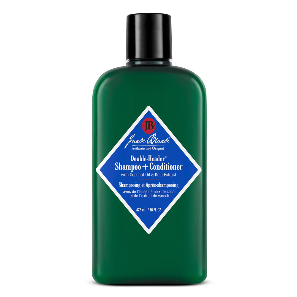 Jack Black Double-Header Shampoo bottle pour shows sulfate-free cleansing for oil removal