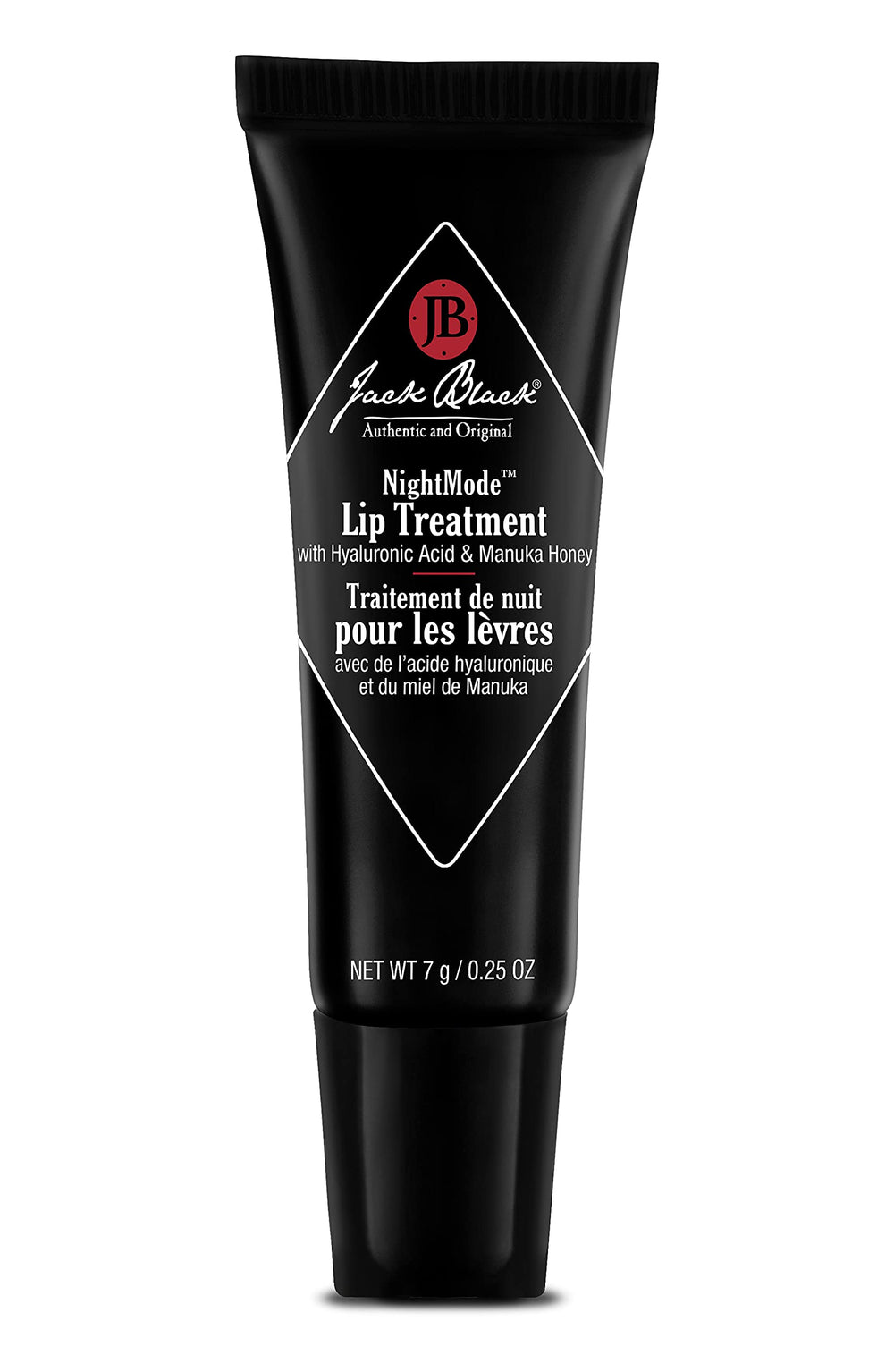 Jack Black NightMode lip treatment bottle closeup for rich overnight hydration