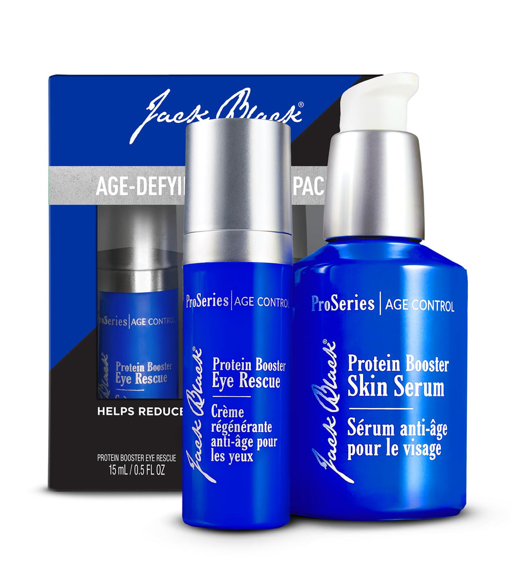 Jack Black Protein Booster Skin Serum bottle pump for smoother, younger-looking skin.