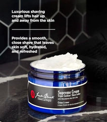 Jack Black Supreme Cream close-up — rich lather cushions the razor for a glide