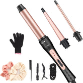 JAETON curling wand set close-up of interchangeable barrels enabling versatile curls.