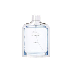 Jaguar Classic Blue bottle side view, premium fragrance presence for romantic evenings.