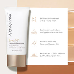 Jane Iredale Dream Tint swatch demonstrates SPF 15 broad-spectrum protection.