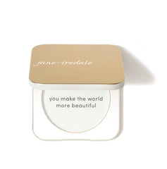 Jane Iredale Gold Refillable Compact open with mirror for on-the-go touch-ups.