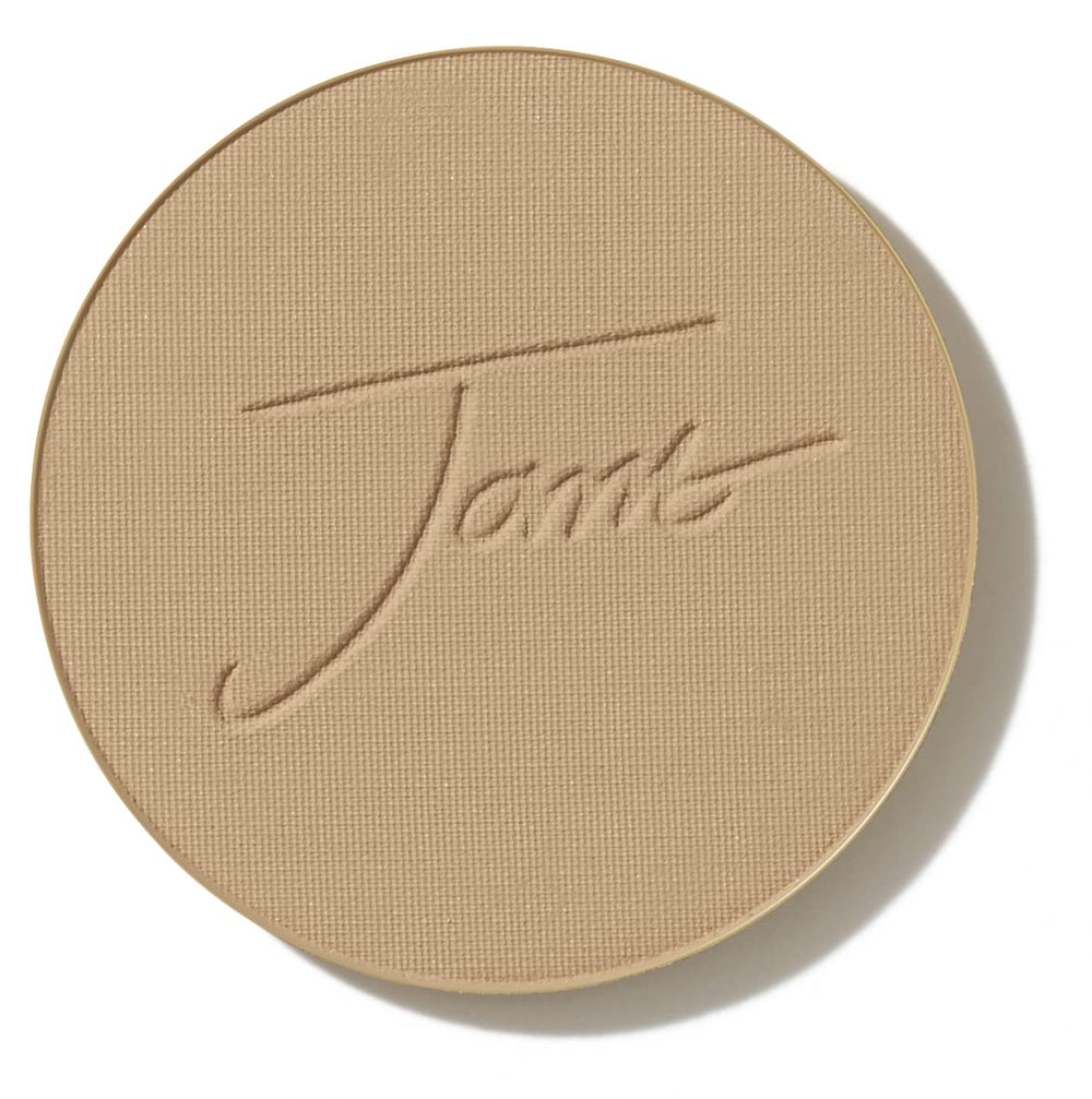 Jane Iredale PurePressed Base Refill Latte compact open for easy touch-ups with a smooth finish