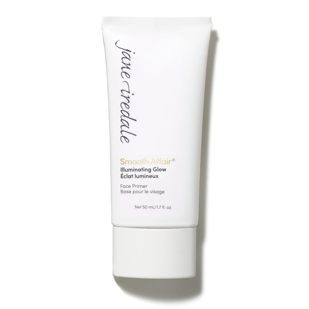 jane iredale Smooth Affair Illuminating Glow Primer bottle close-up highlights hydrating formula.