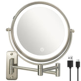 JANEEVA 8-inch wall-mount makeup mirror showing 3 light modes for precise makeup under varied lighting