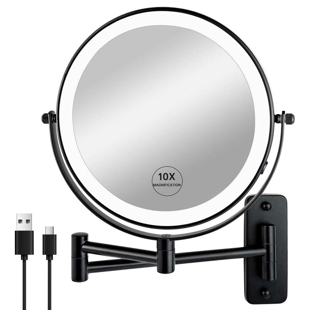 JANEEVA wall-mounted makeup mirror shown with 3 lighting modes for precise makeup