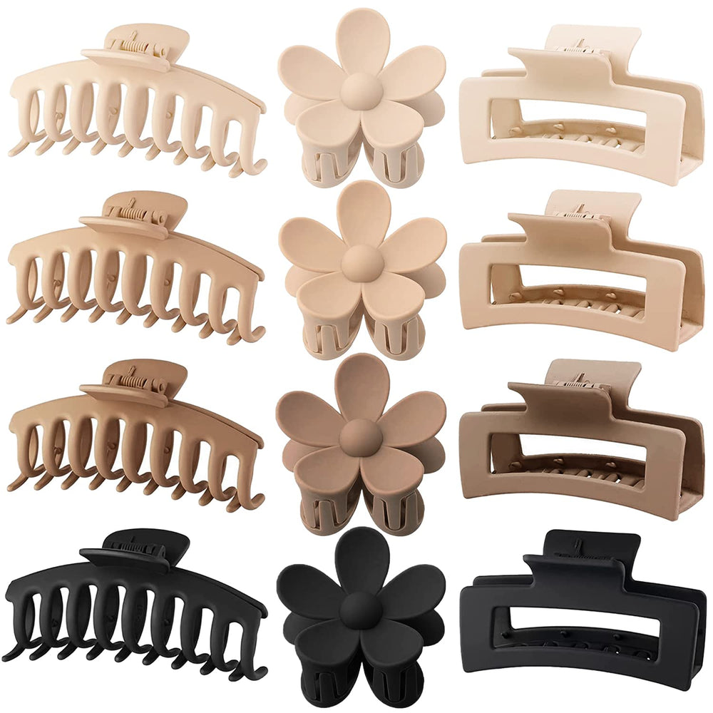 JANFUN large hair claw clip rectangle flower closeup showing strong hold for thick hair