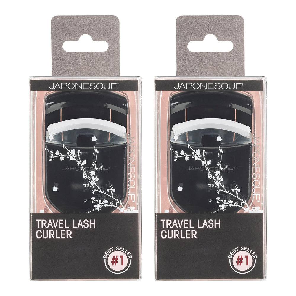 JAPONESQUE Travel Eyelash Curler Black 2 Pack front view showing compact, travel-friendly design.
