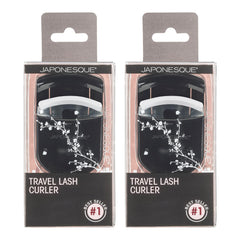 JAPONESQUE Travel Eyelash Curler Black 2 Pack front view showing compact, travel-friendly design.