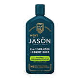 Jason Men's Calming 2-in-1 bottle front shows convenient 12 oz packaging for busy mornings